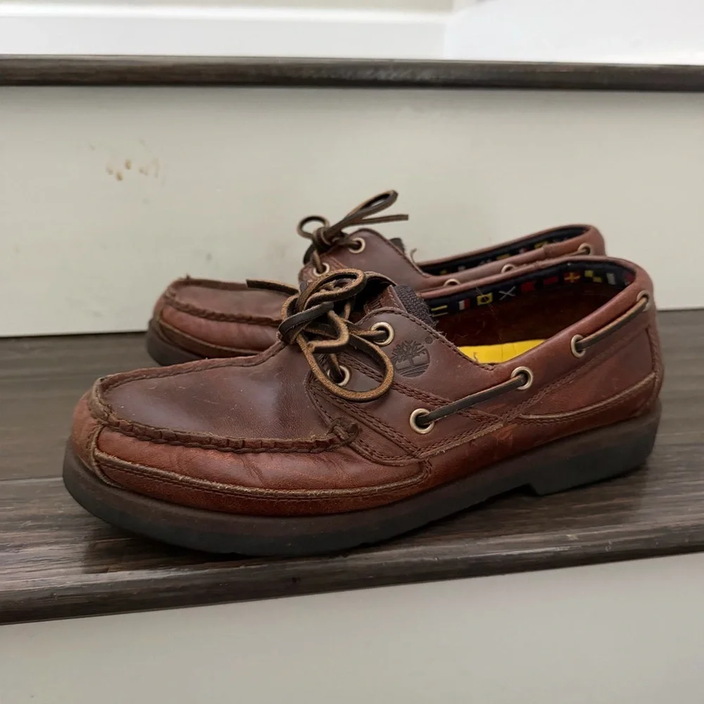 Vintage Timberland Earthkeepers Boat Deck Shoes Leather Brown Sz 8M